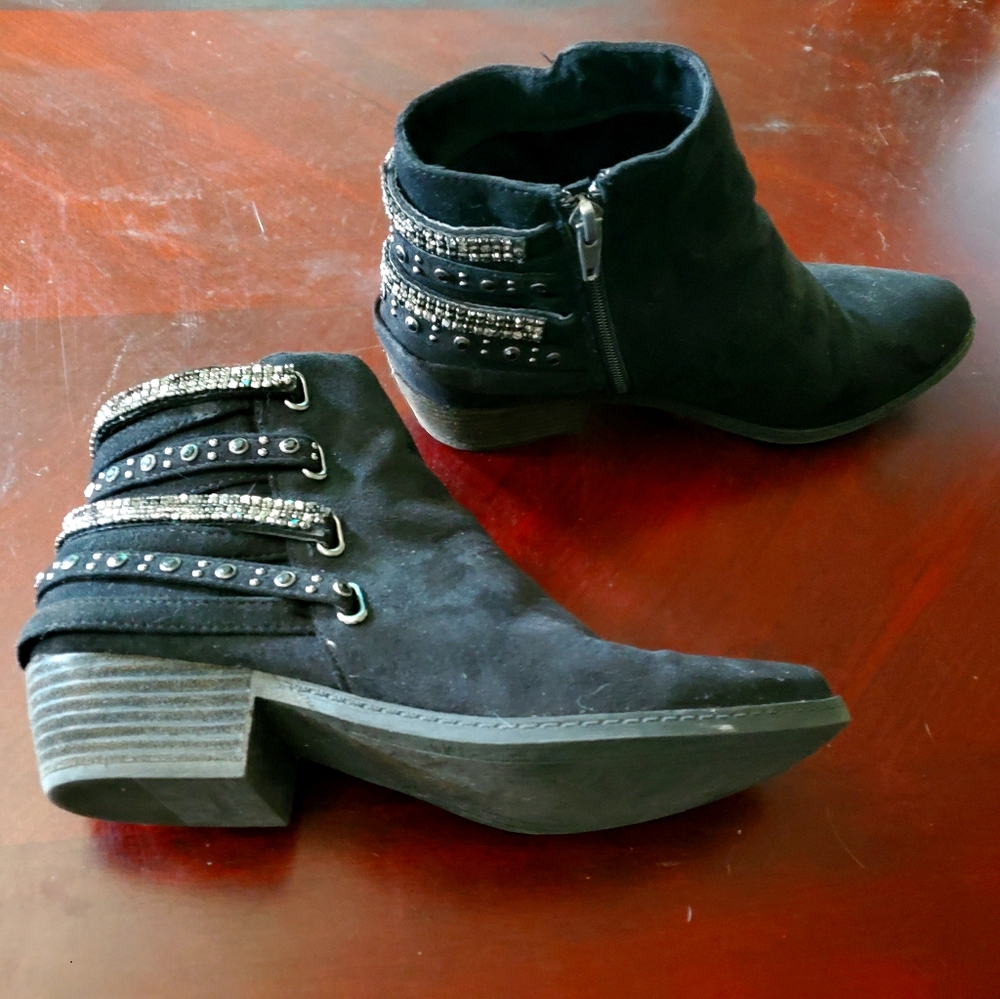 Black bling ankle boots